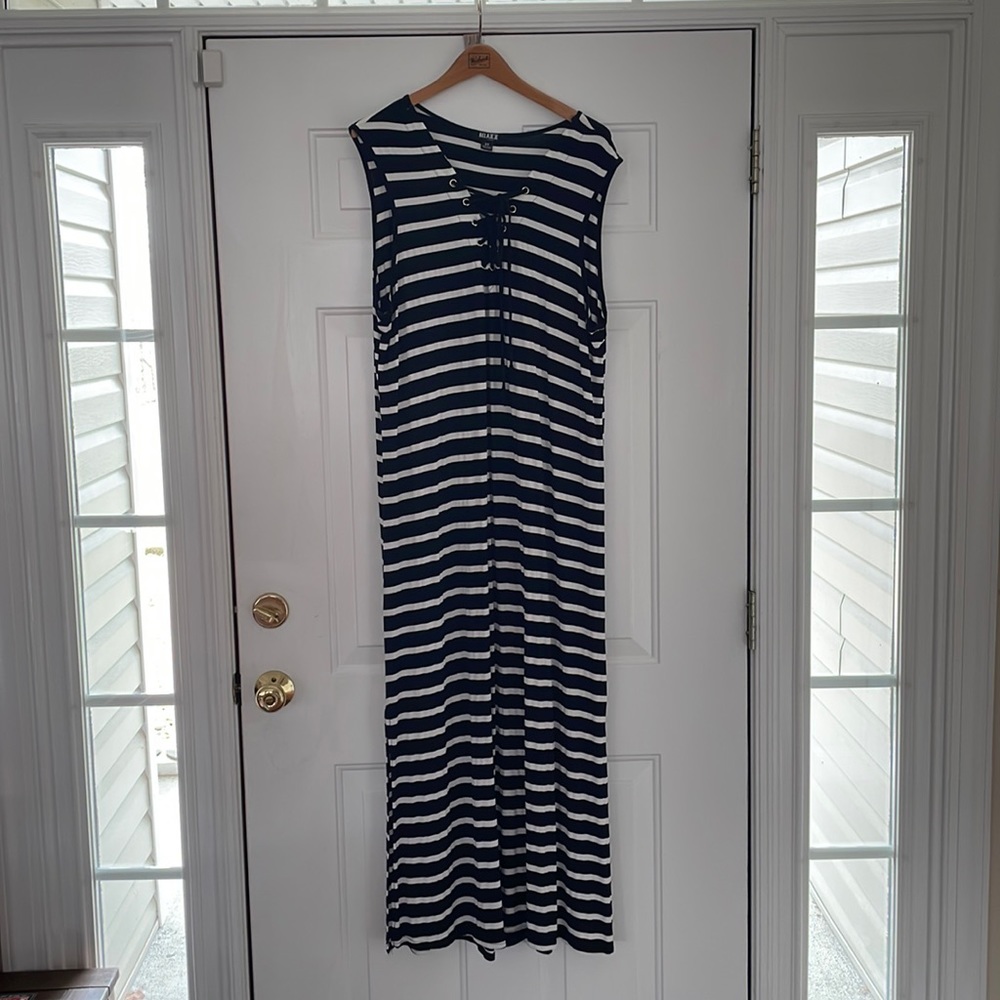 RELAXX by EXIST - Navy and White, striped, sailor-style, sleeveless, maxi dress